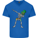 St Patricks Day Dabbing Skeleton Skull Mens V-Neck Cotton T-Shirt Royal Blue