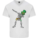 St Patricks Day Dabbing Skeleton Skull Mens V-Neck Cotton T-Shirt White