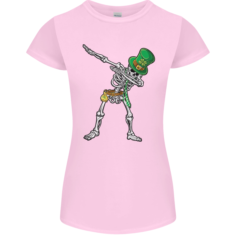 St Patricks Day Dabbing Skeleton Skull Womens Petite Cut T-Shirt Light Pink