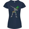 St Patricks Day Dabbing Skeleton Skull Womens Petite Cut T-Shirt Navy Blue