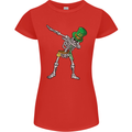 St Patricks Day Dabbing Skeleton Skull Womens Petite Cut T-Shirt Red