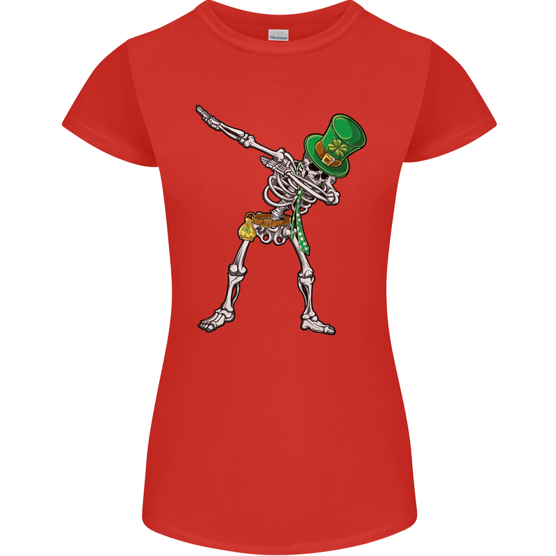 St Patricks Day Dabbing Skeleton Skull Womens Petite Cut T-Shirt Red