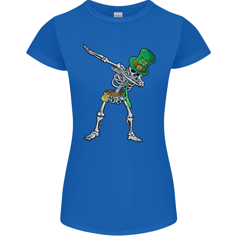 St Patricks Day Dabbing Skeleton Skull Womens Petite Cut T-Shirt Royal Blue