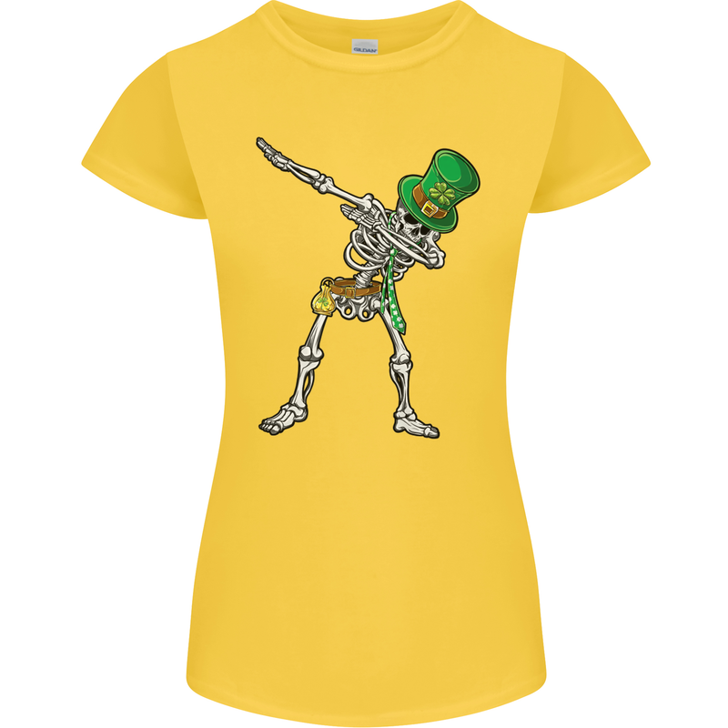 St Patricks Day Dabbing Skeleton Skull Womens Petite Cut T-Shirt Yellow