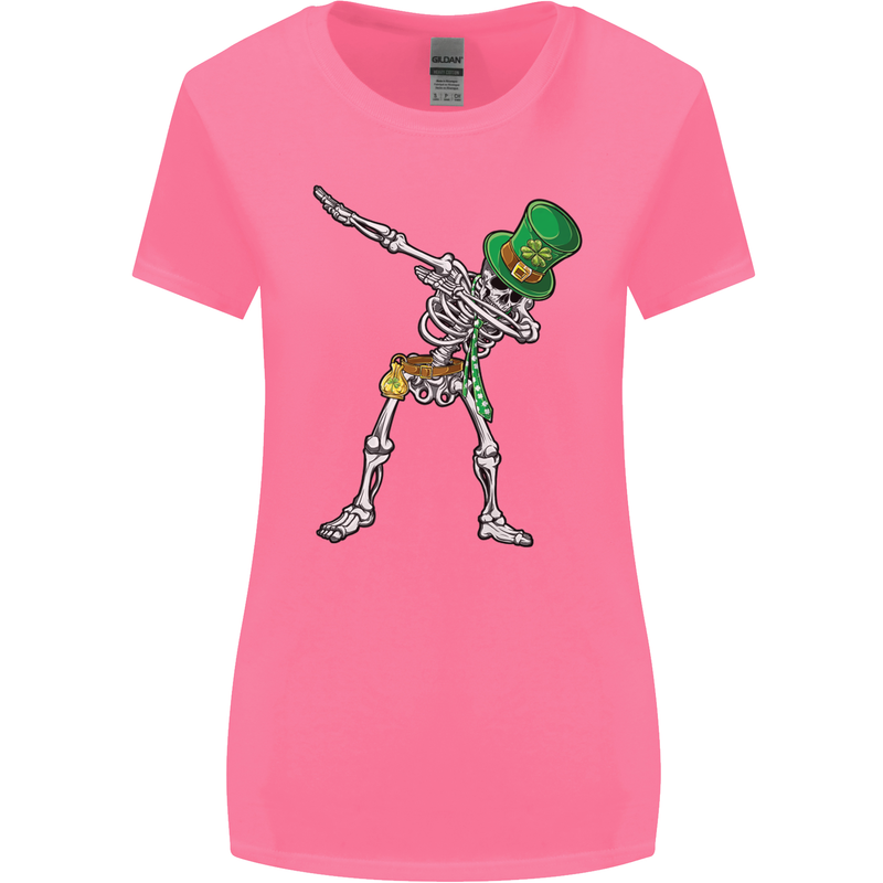 St Patricks Day Dabbing Skeleton Skull Womens Wider Cut T-Shirt Azalea