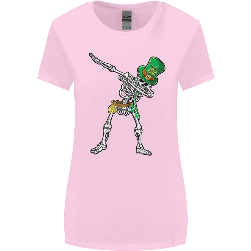 St Patricks Day Dabbing Skeleton Skull Womens Wider Cut T-Shirt Light Pink