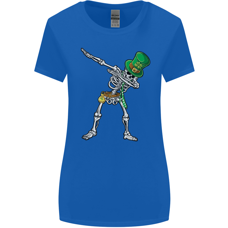 St Patricks Day Dabbing Skeleton Skull Womens Wider Cut T-Shirt Royal Blue