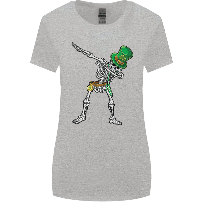 St Patricks Day Dabbing Skeleton Skull Womens Wider Cut T-Shirt Sports Grey