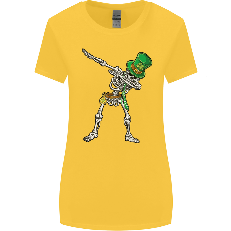 St Patricks Day Dabbing Skeleton Skull Womens Wider Cut T-Shirt Yellow