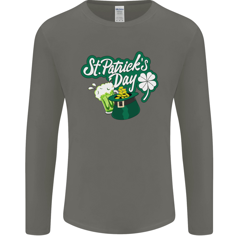 St Patricks Day Funny Irish Ireland Holiday Mens Long Sleeve T-Shirt Charcoal