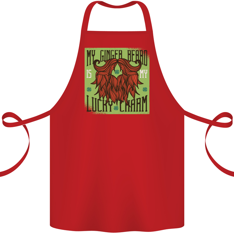 St Patricks Day Ginger Beard Lucky Charm Cotton Apron 100% Organic Red