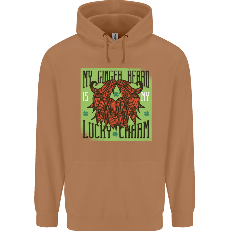 St Patricks Day Ginger Beard Lucky Charm Mens 80% Cotton Hoodie Caramel Latte