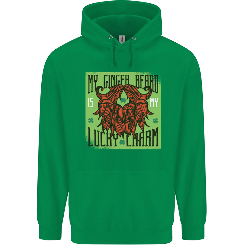 St Patricks Day Ginger Beard Lucky Charm Mens 80% Cotton Hoodie Irish Green