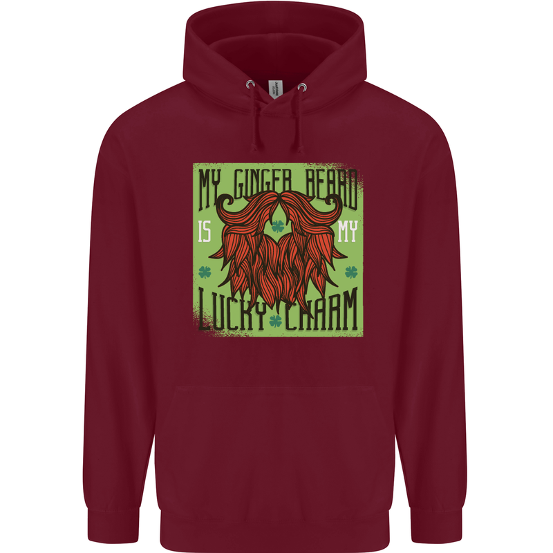 St Patricks Day Ginger Beard Lucky Charm Mens 80% Cotton Hoodie Maroon