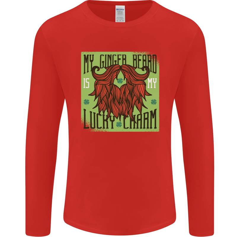 St Patricks Day Ginger Beard Lucky Charm Mens Long Sleeve T-Shirt Red