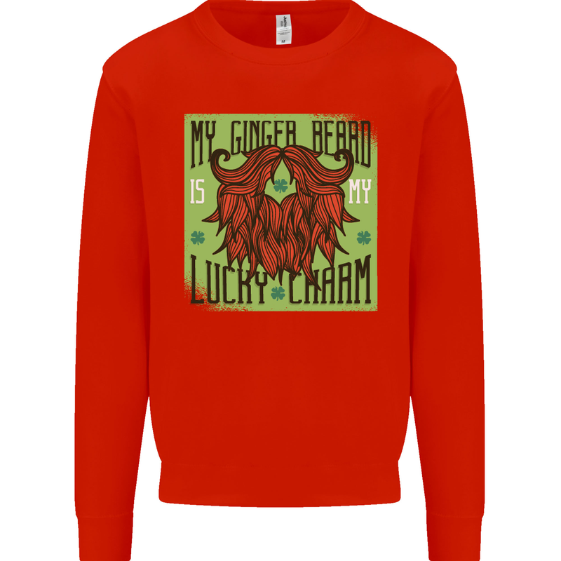 St Patricks Day Ginger Beard Lucky Charm Mens Sweatshirt Jumper Bright Red