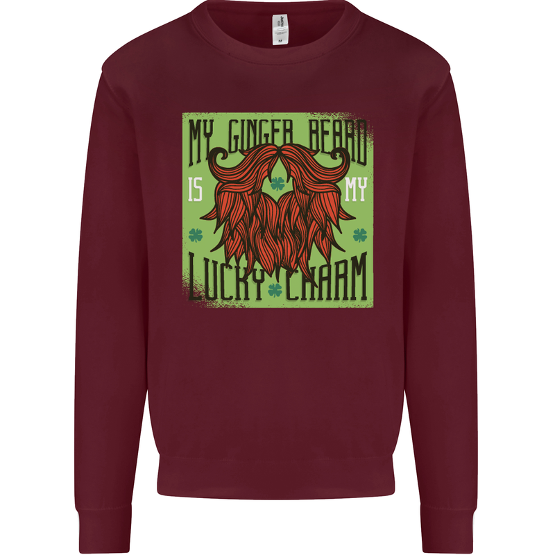 St Patricks Day Ginger Beard Lucky Charm Mens Sweatshirt Jumper Maroon