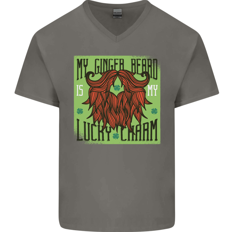 St Patricks Day Ginger Beard Lucky Charm Mens V-Neck Cotton T-Shirt Charcoal
