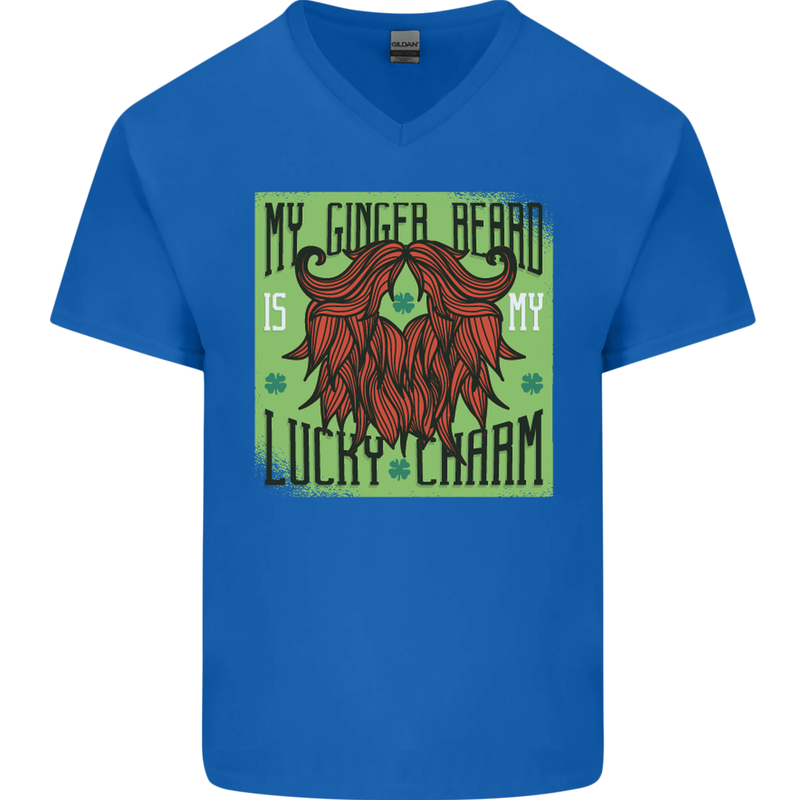 St Patricks Day Ginger Beard Lucky Charm Mens V-Neck Cotton T-Shirt Royal Blue
