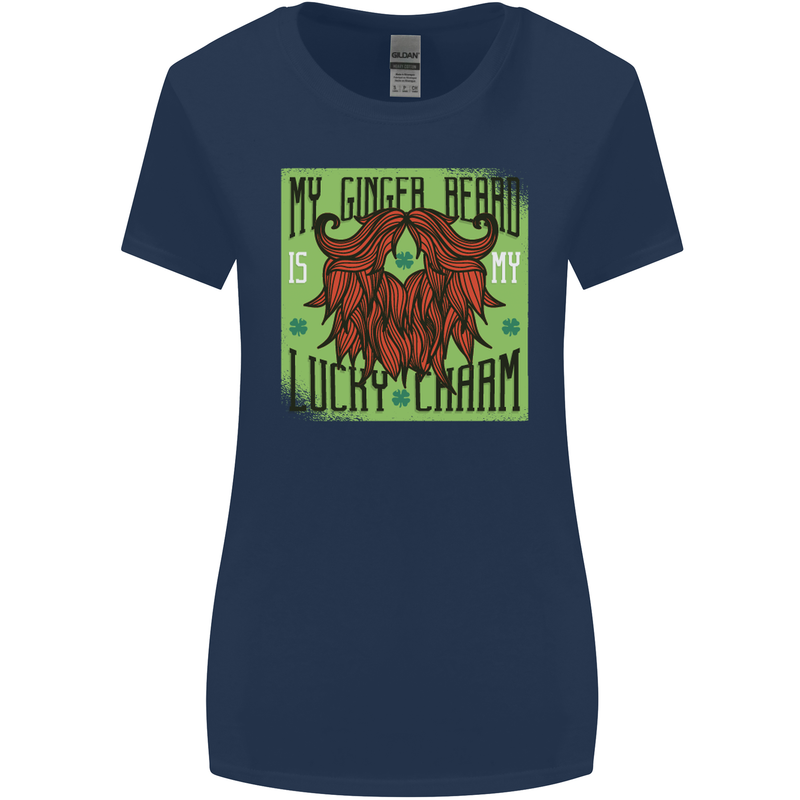 St Patricks Day Ginger Beard Lucky Charm Womens Wider Cut T-Shirt Navy Blue