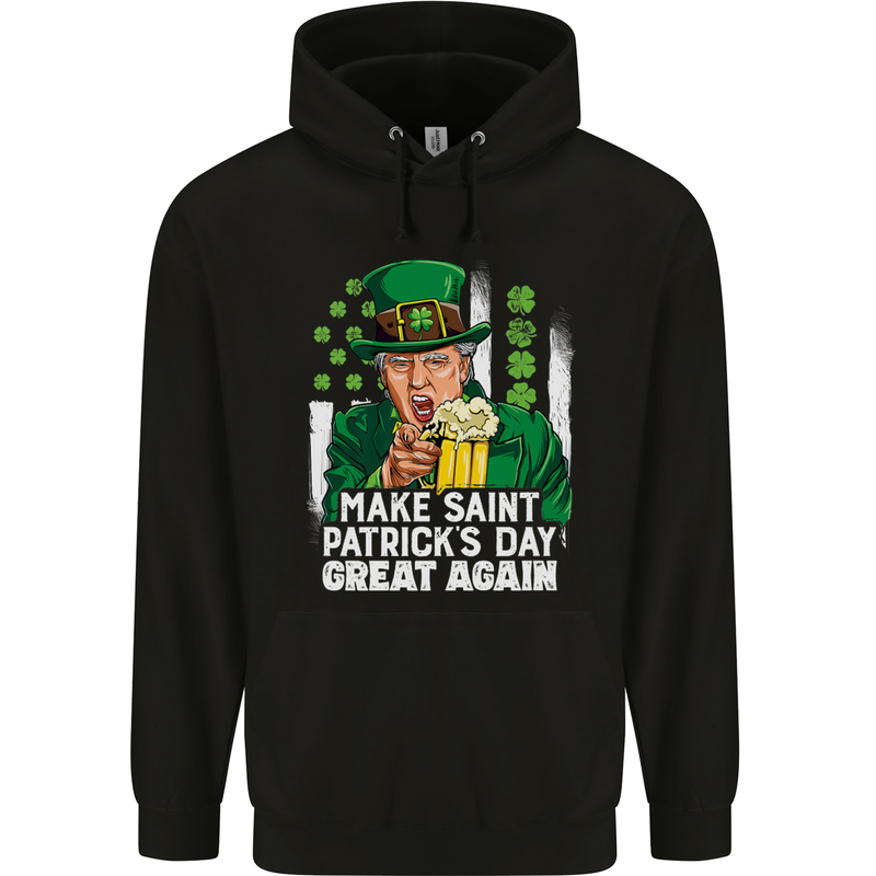 St Patricks Day Great Again Donald Trump Childrens Kids Hoodie Black