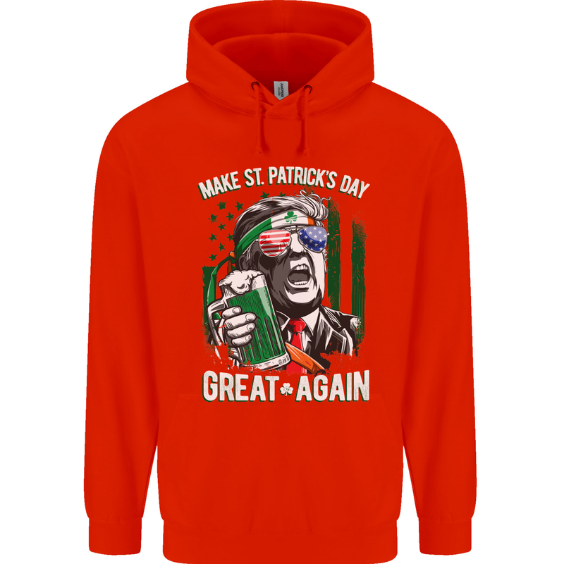St Patricks Day Great Again Donald Trump Childrens Kids Hoodie Bright Red