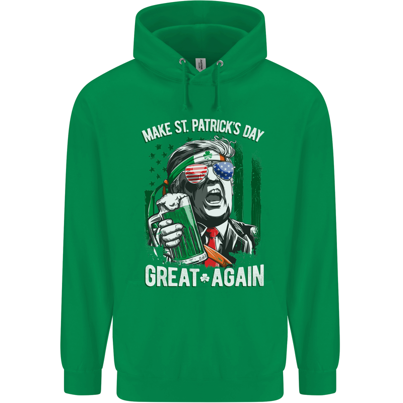 St Patricks Day Great Again Donald Trump Childrens Kids Hoodie Irish Green