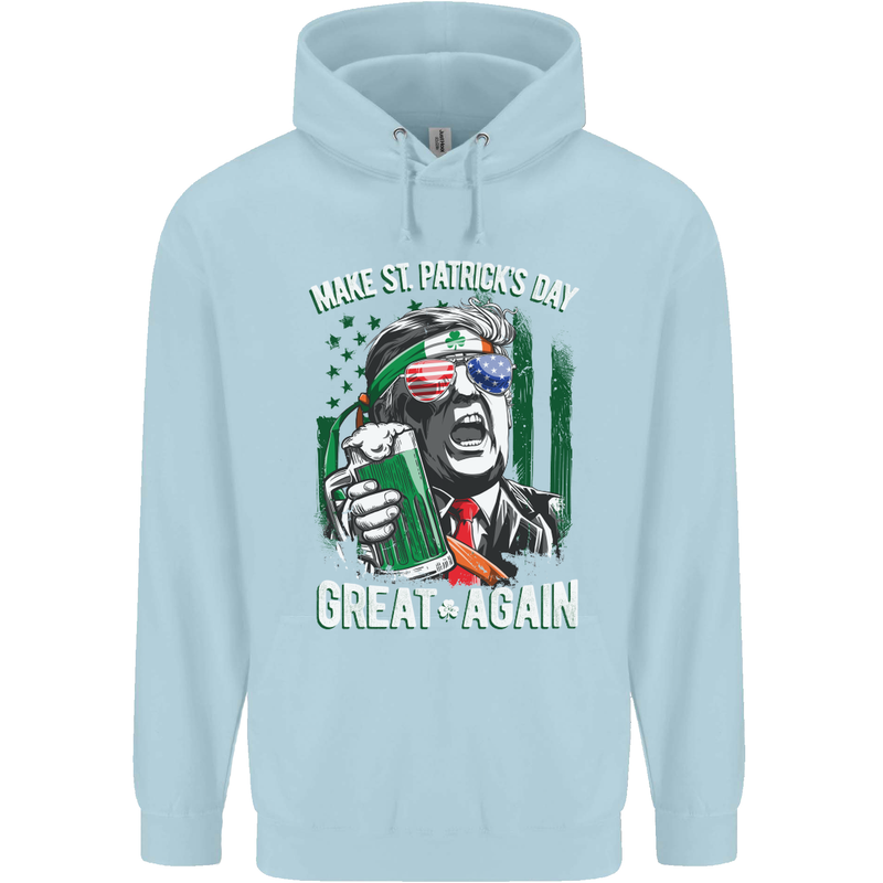 St Patricks Day Great Again Donald Trump Childrens Kids Hoodie Light Blue