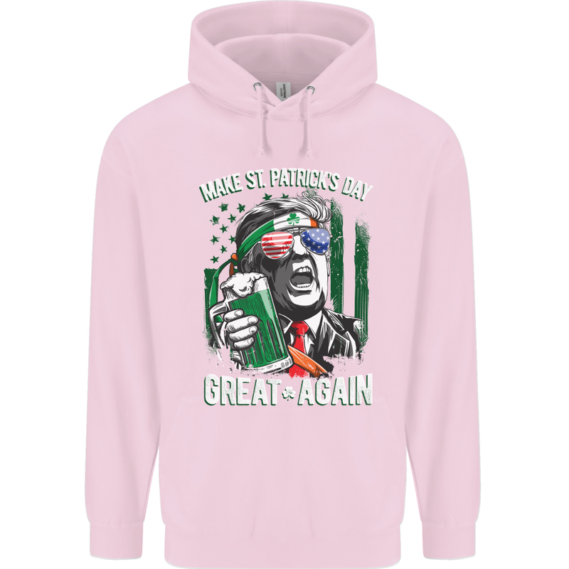 St Patricks Day Great Again Donald Trump Childrens Kids Hoodie Light Pink