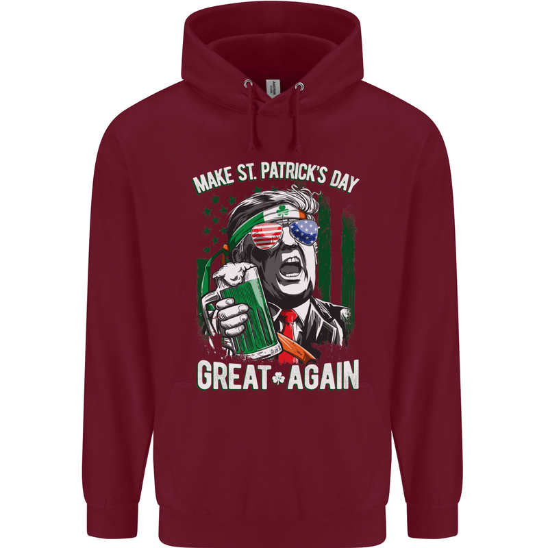 St Patricks Day Great Again Donald Trump Childrens Kids Hoodie Maroon