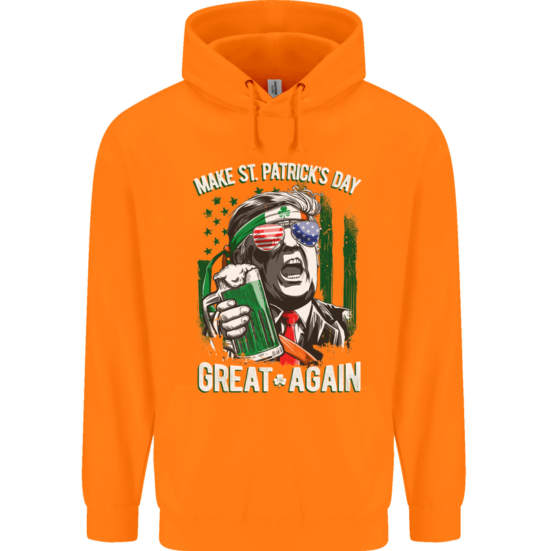 St Patricks Day Great Again Donald Trump Childrens Kids Hoodie Orange