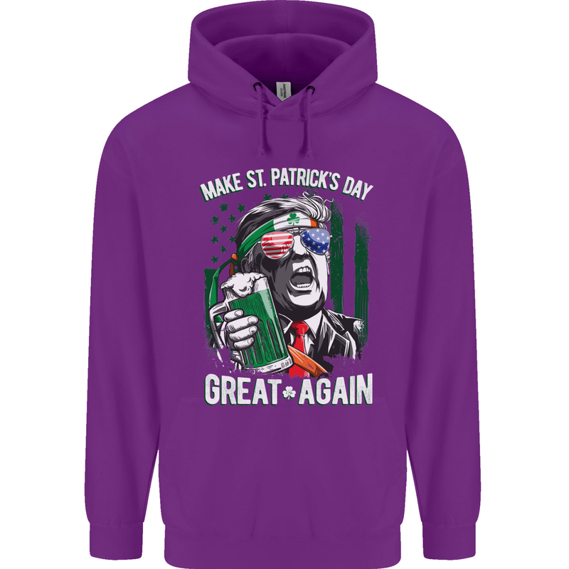 St Patricks Day Great Again Donald Trump Childrens Kids Hoodie Purple