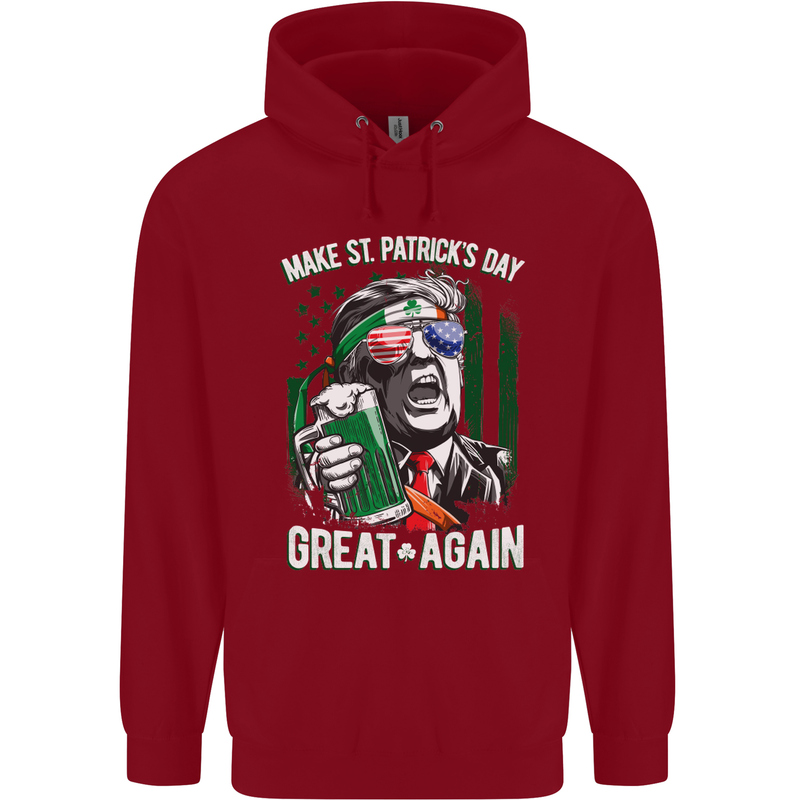 St Patricks Day Great Again Donald Trump Childrens Kids Hoodie Red
