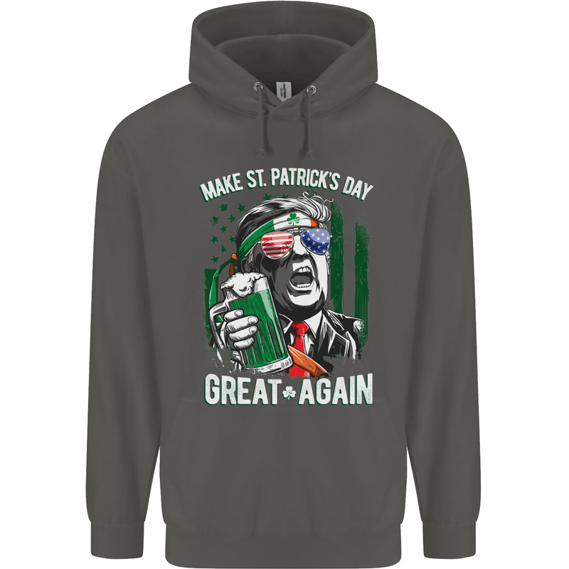 St Patricks Day Great Again Donald Trump Childrens Kids Hoodie Storm Grey