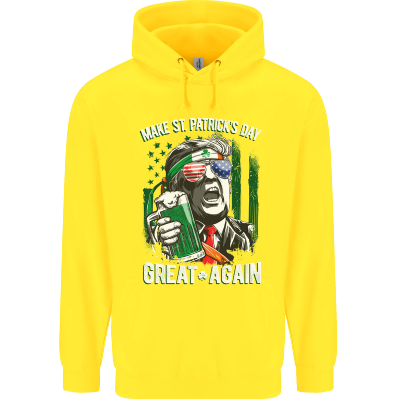 St Patricks Day Great Again Donald Trump Childrens Kids Hoodie Yellow