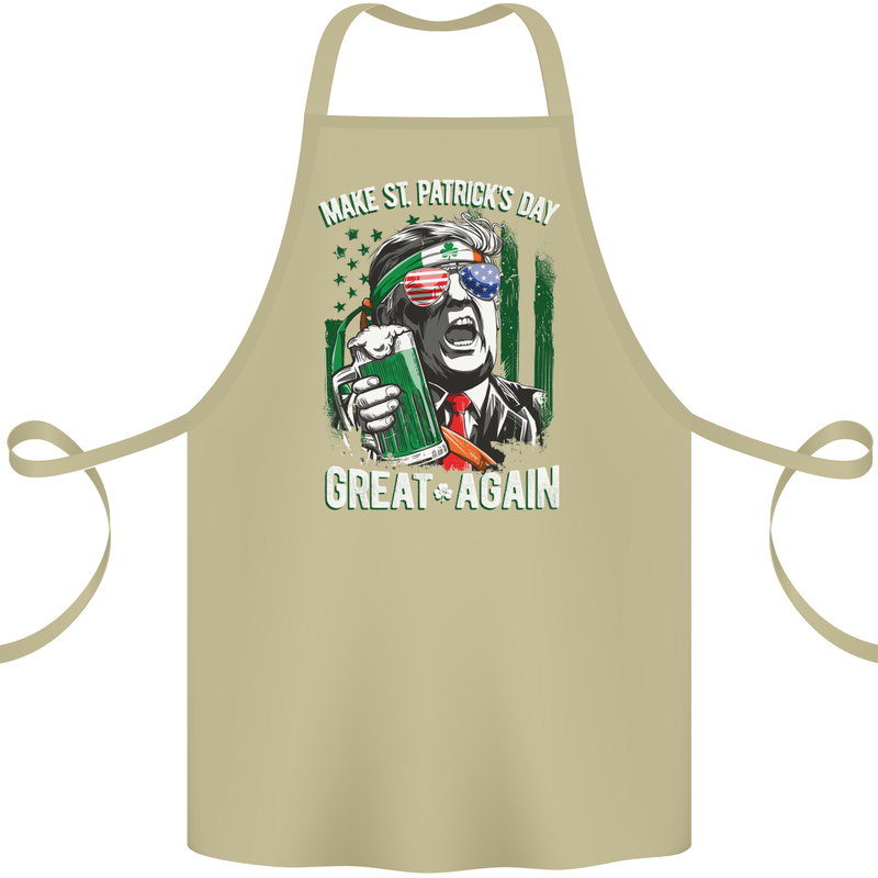 St Patricks Day Great Again Donald Trump Cotton Apron 100% Organic Khaki