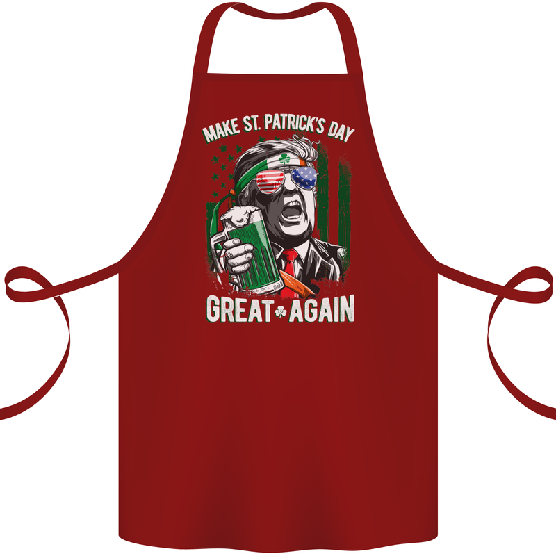 St Patricks Day Great Again Donald Trump Cotton Apron 100% Organic Maroon