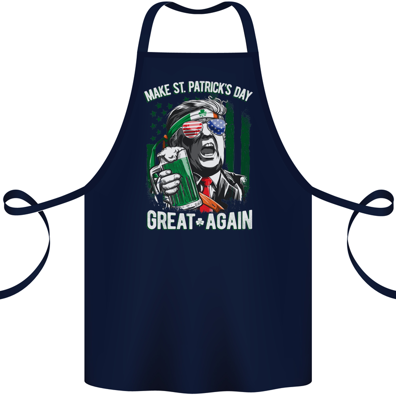 St Patricks Day Great Again Donald Trump Cotton Apron 100% Organic Navy Blue
