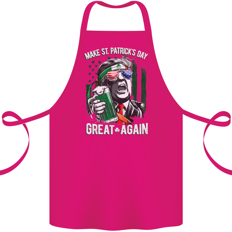 St Patricks Day Great Again Donald Trump Cotton Apron 100% Organic Pink