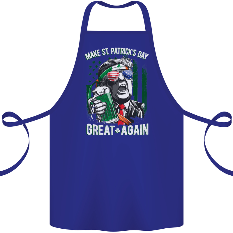 St Patricks Day Great Again Donald Trump Cotton Apron 100% Organic Royal Blue