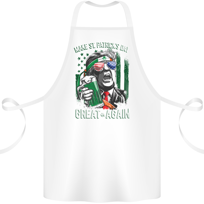St Patricks Day Great Again Donald Trump Cotton Apron 100% Organic White