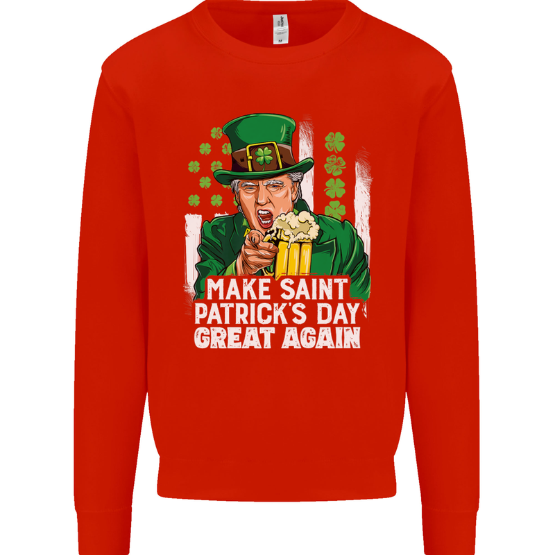 St Patricks Day Great Again Donald Trump Kids Sweatshirt Jumper Bright Red