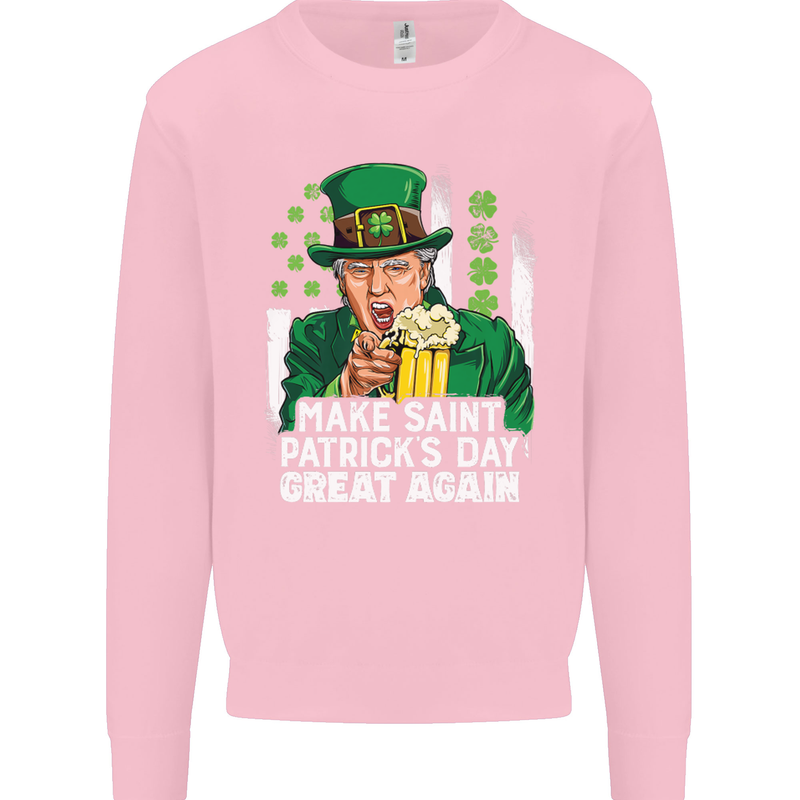 St Patricks Day Great Again Donald Trump Kids Sweatshirt Jumper Light Pink