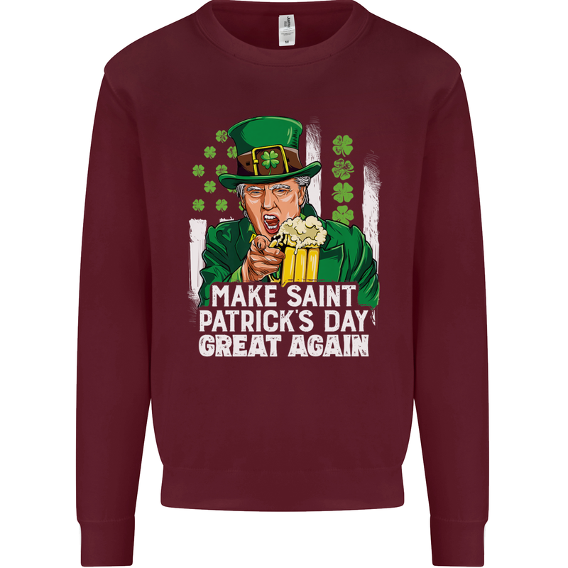St Patricks Day Great Again Donald Trump Kids Sweatshirt Jumper Maroon