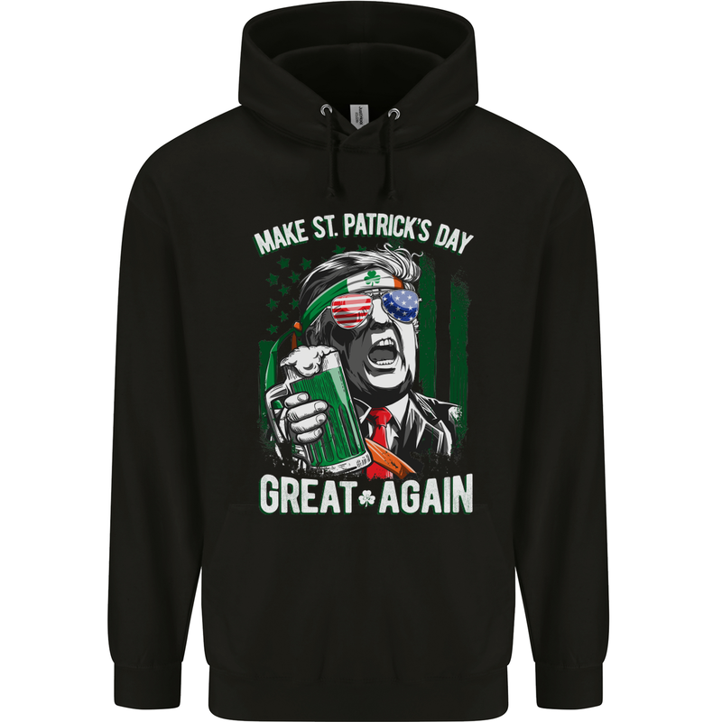 St Patricks Day Great Again Donald Trump Mens 80% Cotton Hoodie Black