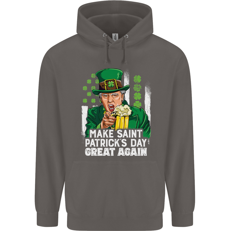 St Patricks Day Great Again Donald Trump Mens 80% Cotton Hoodie Charcoal