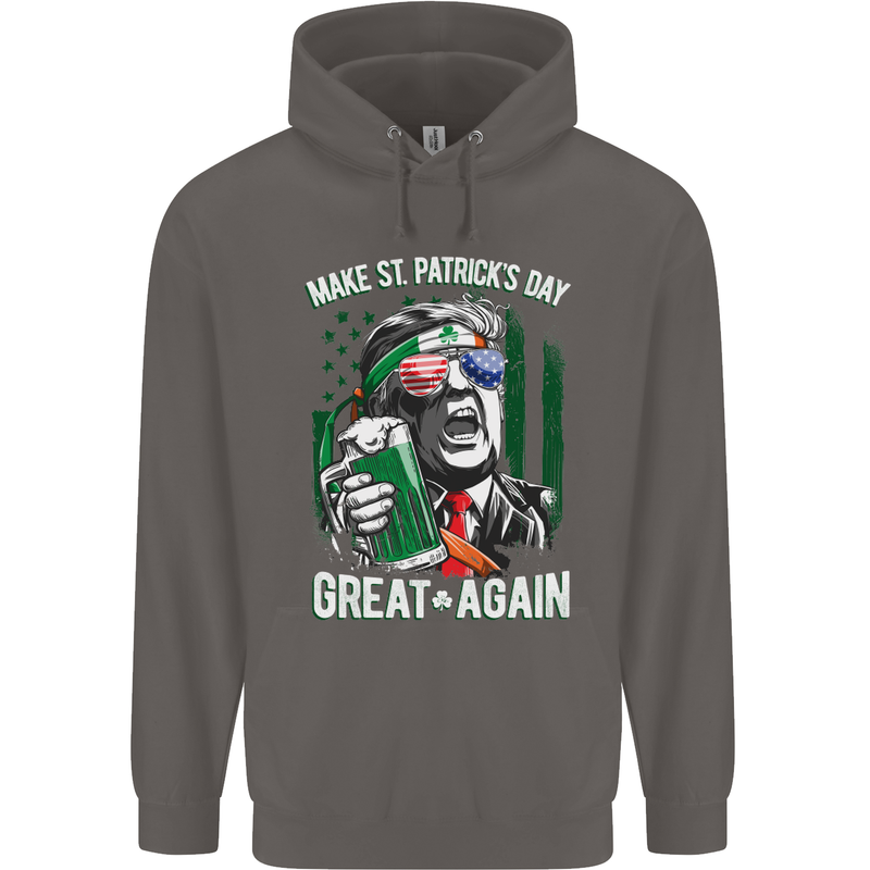 St Patricks Day Great Again Donald Trump Mens 80% Cotton Hoodie Charcoal