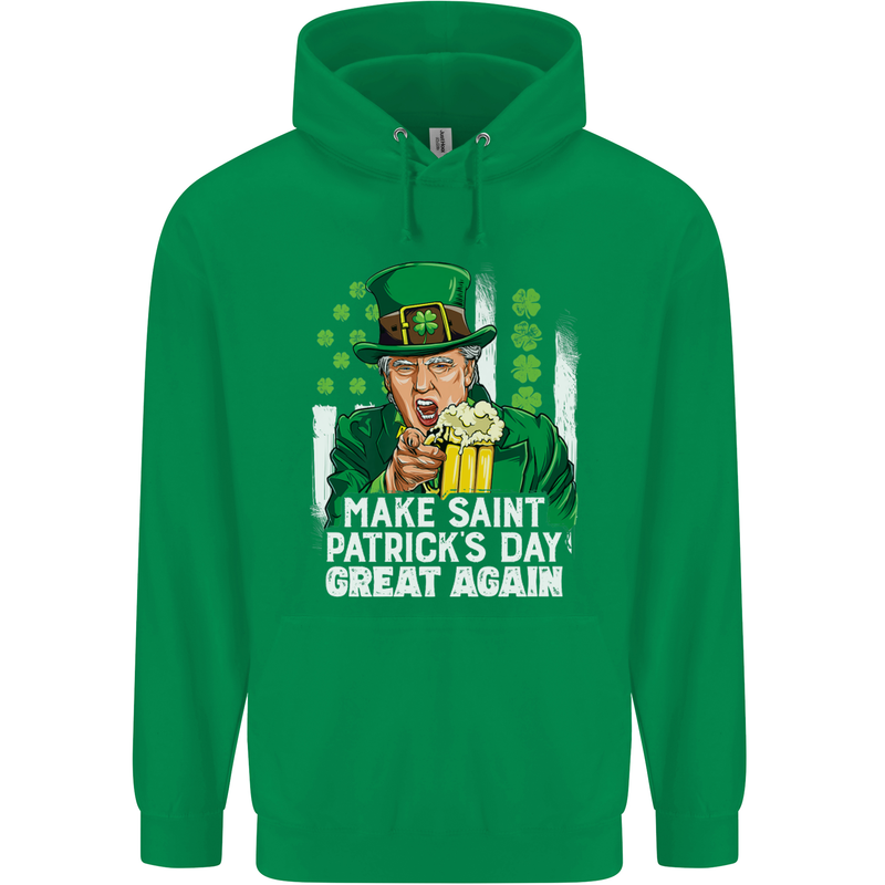 St Patricks Day Great Again Donald Trump Mens 80% Cotton Hoodie Irish Green