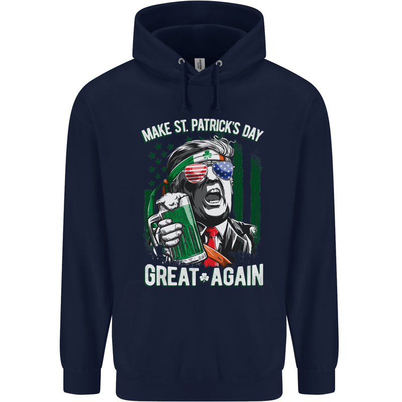 St Patricks Day Great Again Donald Trump Mens 80% Cotton Hoodie Navy Blue
