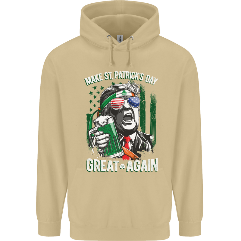 St Patricks Day Great Again Donald Trump Mens 80% Cotton Hoodie Sand